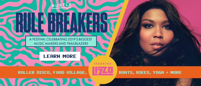 "Bustle Rule Breakers, a festival celebrating 2019 biggest music makers and trailblazers" text and f...