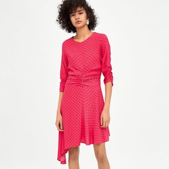 Zara Gathered Polka Dot Dress