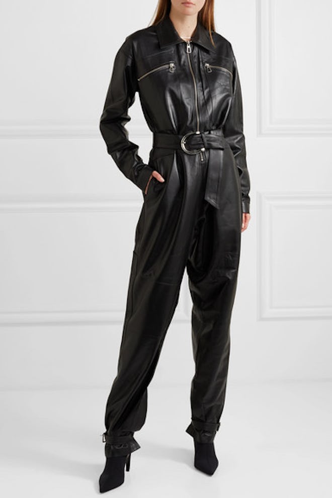 Barbara Belted Leather Jumpsuit