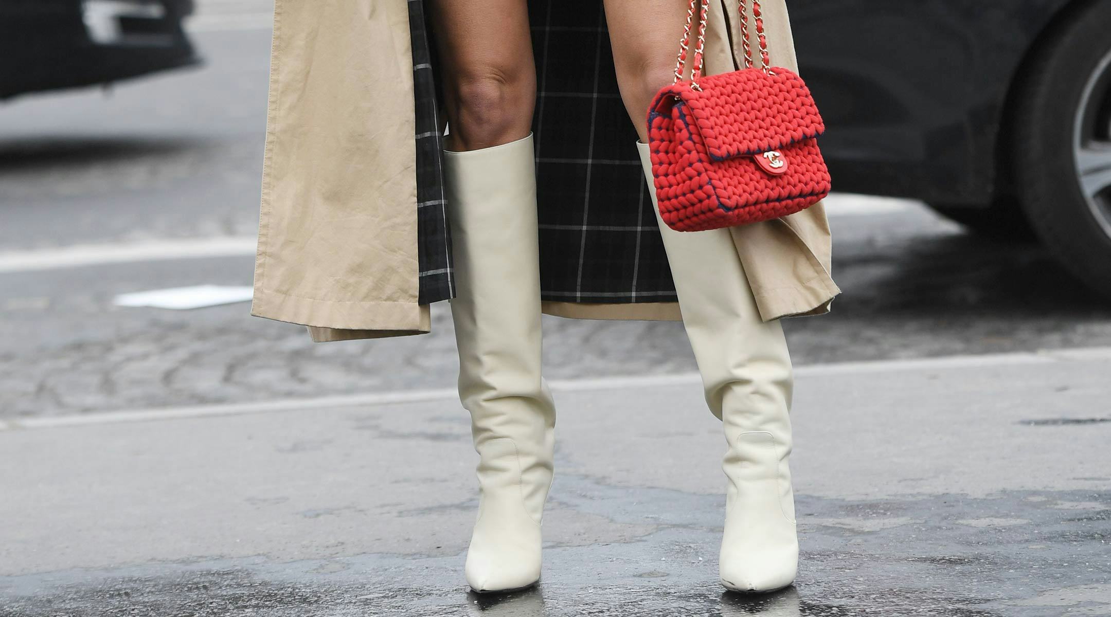 white dress with knee high boots