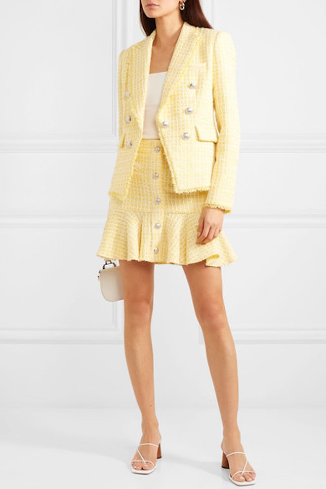 Dickey Double-Breasted Checked Bouclé-Tweed Blazer & Ruffled Mini Skirt