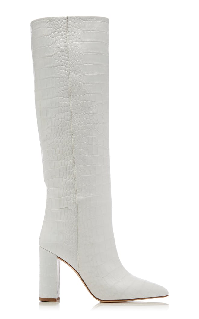 Croc-Embossed Leather Knee Boots