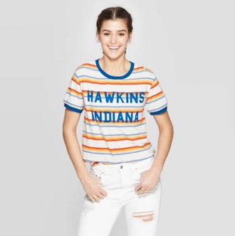 Women's Stranger Things Hawkins Indiana Striped Short Sleeve T-Shirt