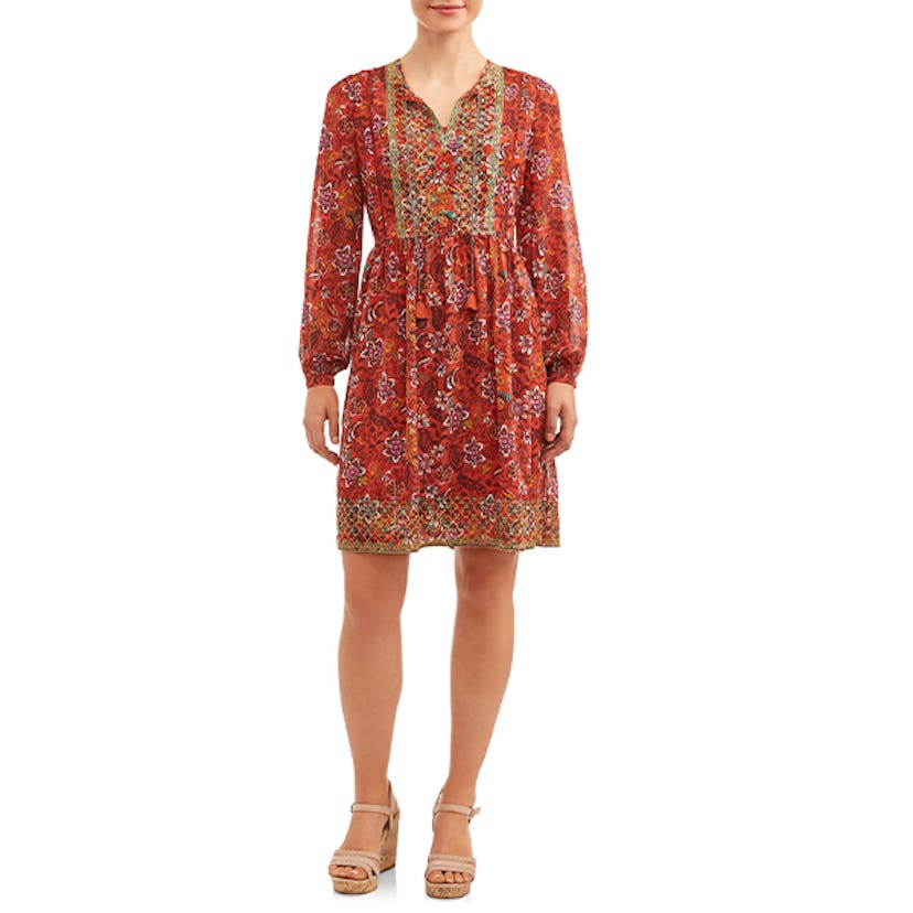 Time and Tru Women's Embroidered Peasant Dress