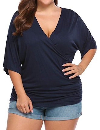  IN'VOLAND Womens Plus Size Wrap Shirt