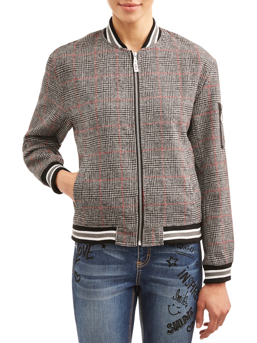 Wool Plaid Love Flag Bomber Jacket