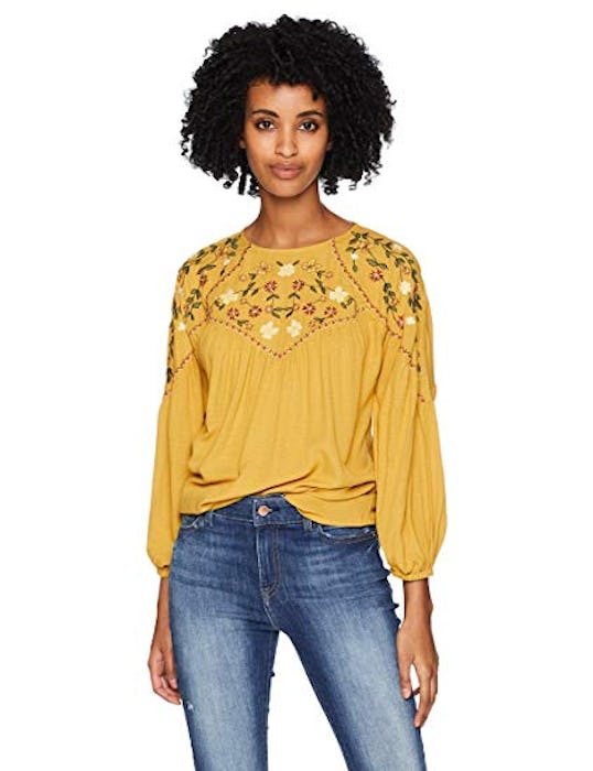 Serene Bohemian Embroidered Mustard Blouse