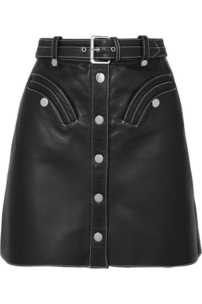 Janaille Belted Leather Mini Skirt