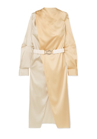 Belted Two-Tone Charmeuse Wrap Dress