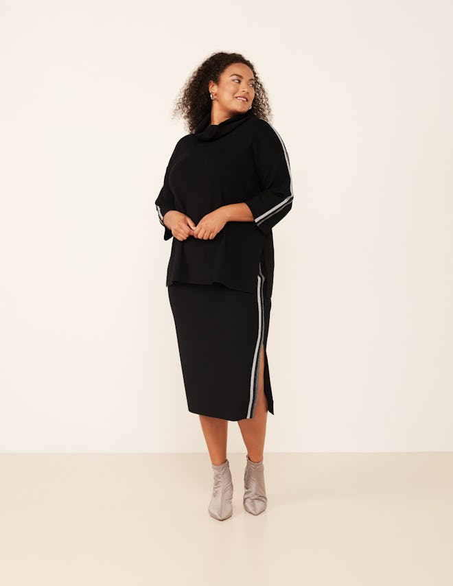 Elena Miro Side Stripe Fine Knit Midi Skirt