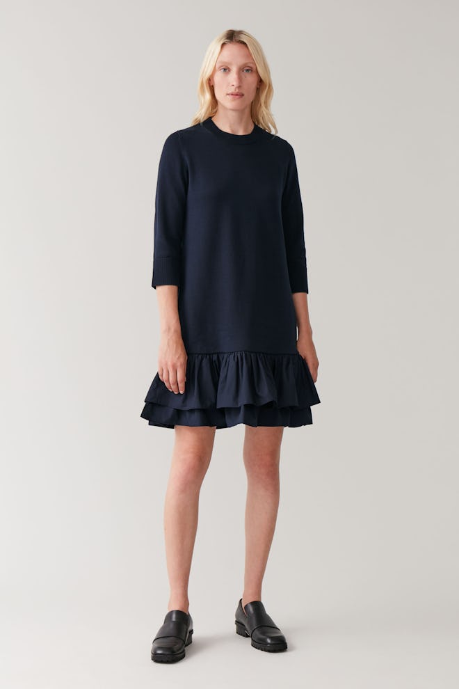 Knitted Dress With Woven Pleats