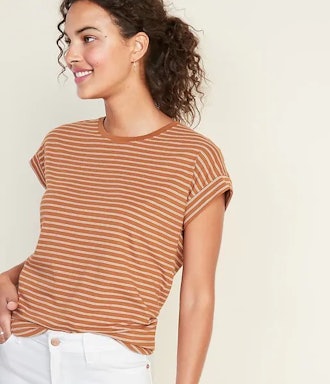 Relaxed Doman-Sleeve Stripe Tee For Women