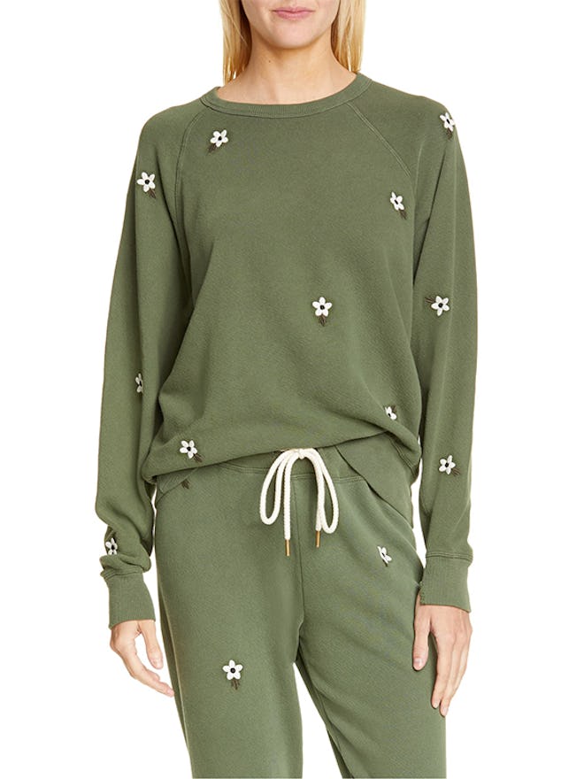 The College Sweatshirt with Floral Embroidery