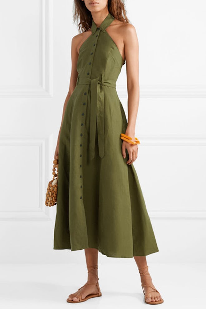 Rosemary Tencel And Linen-Blend Halterneck Maxi Dress