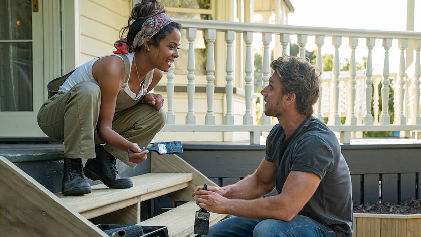 Adam Devos and Christina Milian painting the porch in the movie Falling inn love