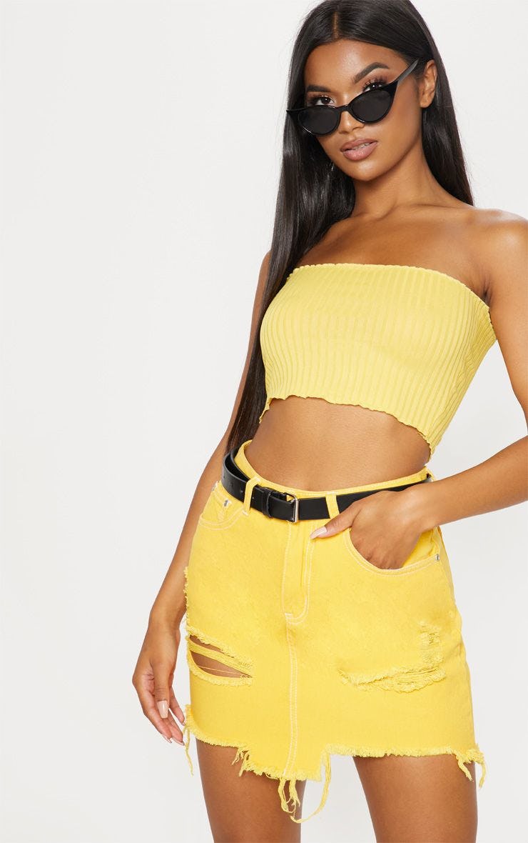 denim yellow skirt