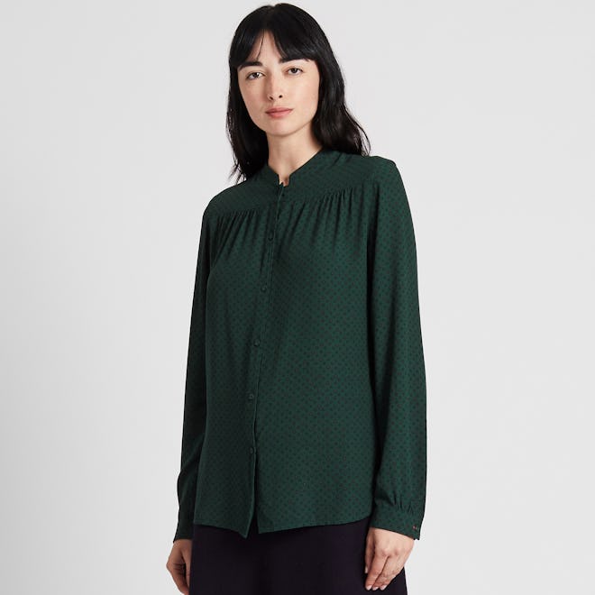 Rayon Crepe Long-Sleeve Blouse