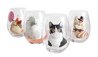 Party Cats Painted Stemless Wine Glass Box Set