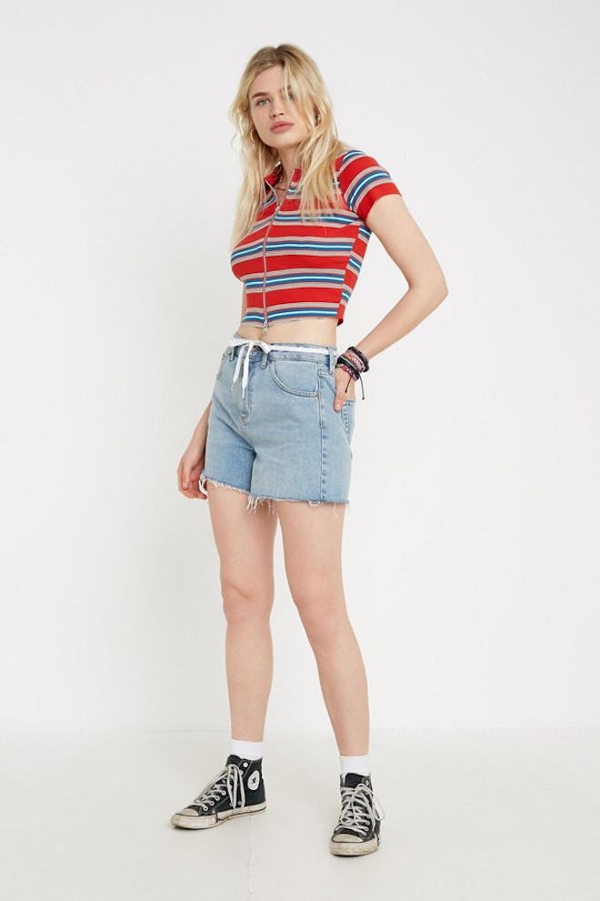 UO Striped Zip Polo Top