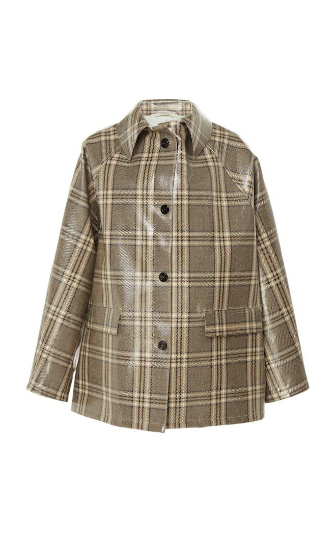 Checked Lacquered Wool-Blend Jacket