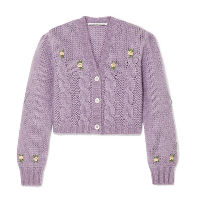 Cropped Embroidered Cable-Knit Alpaca-Blend Cardigan