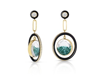 Earrings with Diamonds and Emeralds in White Sapphire Kaleidoscope Shakers