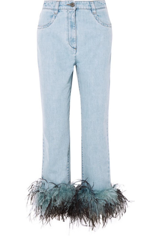 Feather-Trimmed Boyfriend Jeans