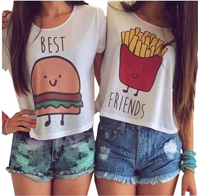 Cute Cartoon Best Friend Printed Crop Tops