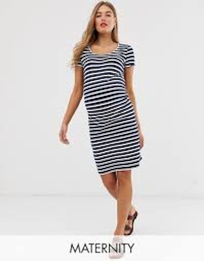 Mamalicious Striped Organic Cotton Jersey Mini Dress