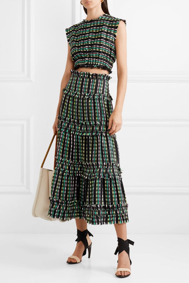 Cropped Tweed Top & Tiered Maxi Skirt