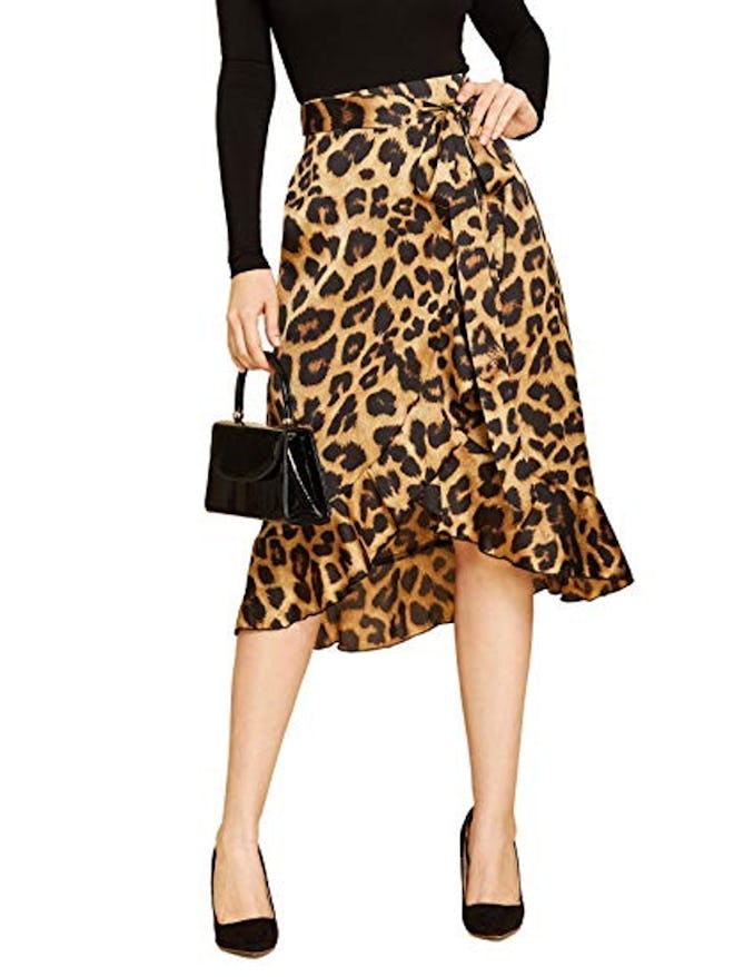 SheIn Leopard Print Ruffled Wrap Skirt