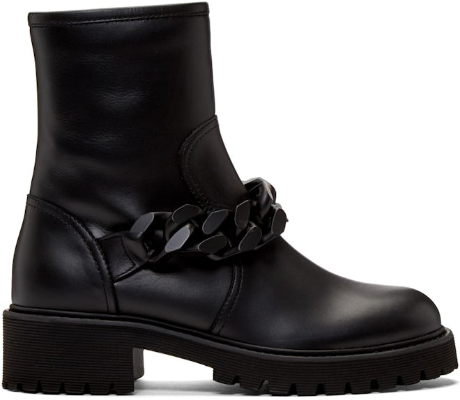 Black Chain Strap Combat Boots