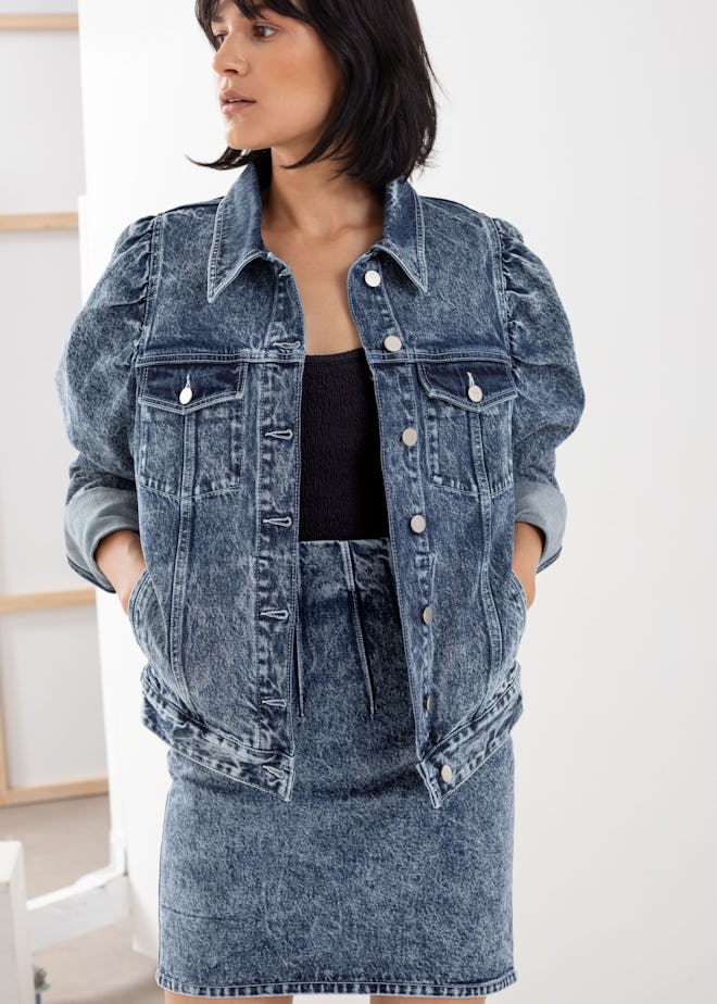 Puff Shoulder Acid Denim Jacket