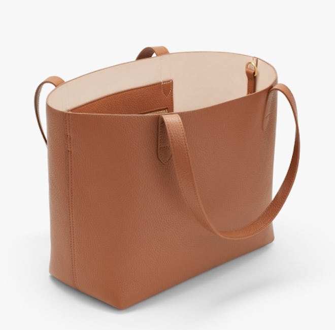 Small Structured Leather Tote - Caramel/Blush