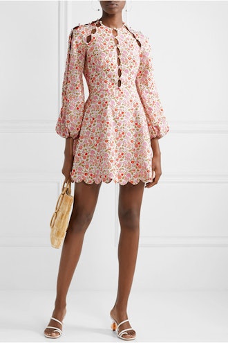 Goldie Cutout Floral-Print Linen and Cotton-Blend Mini Dress