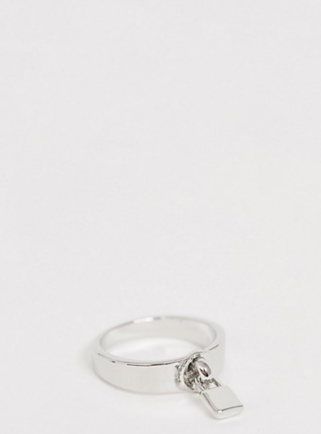 ASOS DESIGN Curve ring with padlock in silver tone
