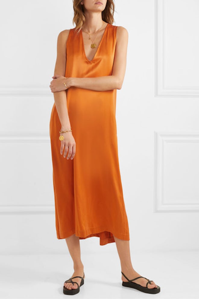 Washed-Silk Midi Dress