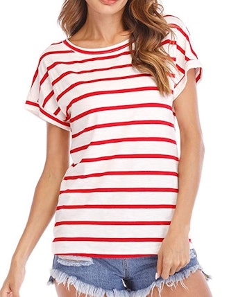Haola Women's Striped Casual Round Neck Short Sleeve T-Shirt