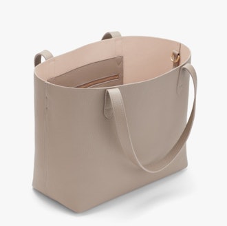 Small Structured Leather Tote - Stone/Blush