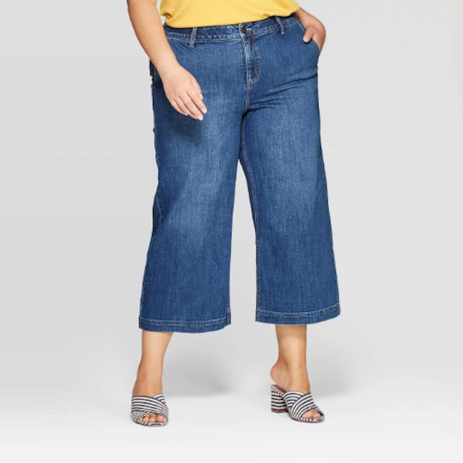 Ava & Viv Women's Plus Size Cropped Wide Leg Jeans