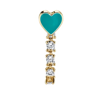 Diamond and Turquoise Enamel Heart Earring