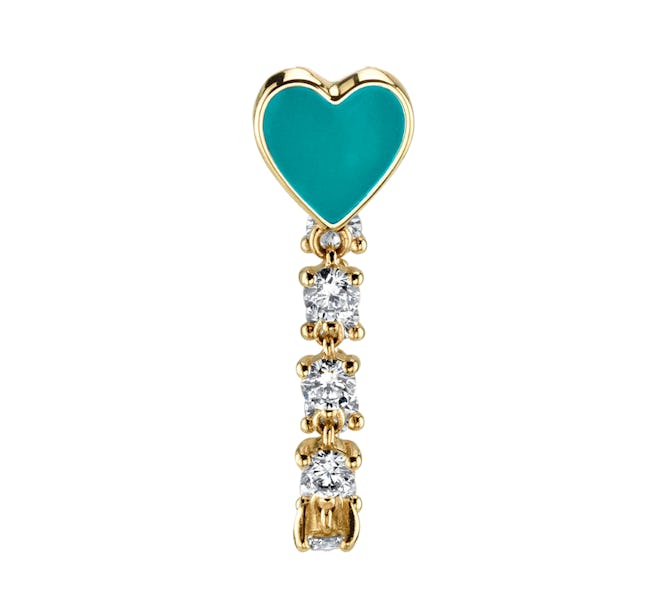 Diamond and Turquoise Enamel Heart Earring