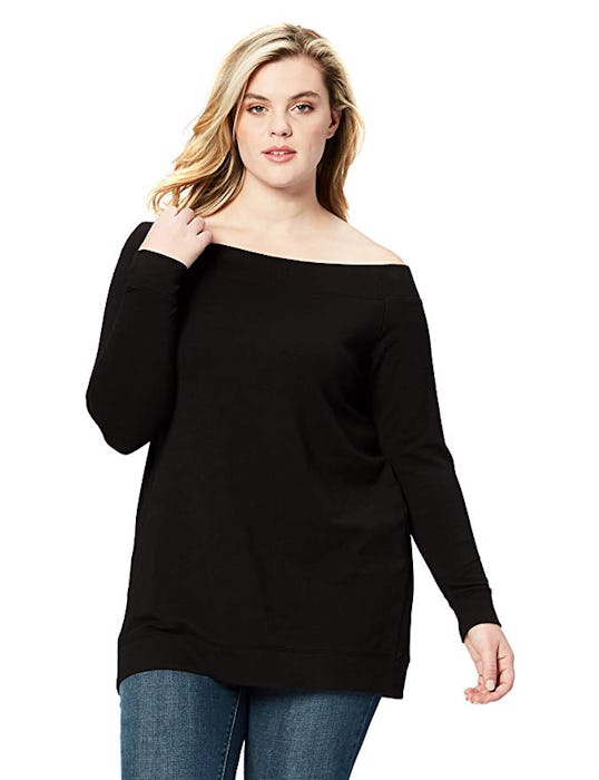 Daily Ritual Women's Plus Size Terry Cotton and Modal Cold Shoulder Tunic