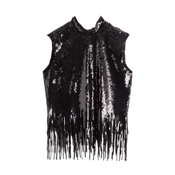 Sequin Fringe Turtleneck Top