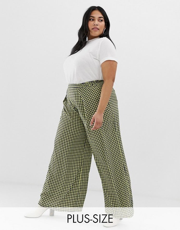 Glamorous Curve Wide Leg Pants in Gingham