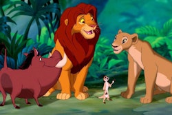 A scene from the Lion King with Simba, Nala, Timon and Pumba 