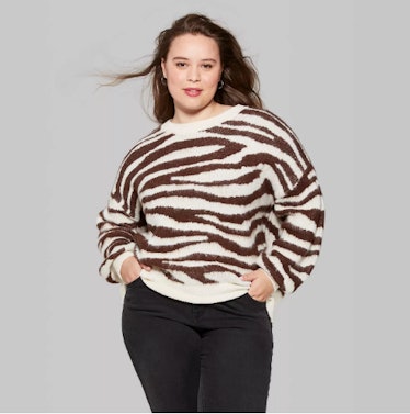 Women's Plus Size Animal Print Oversized Sweater - Wild Fable™ Brown