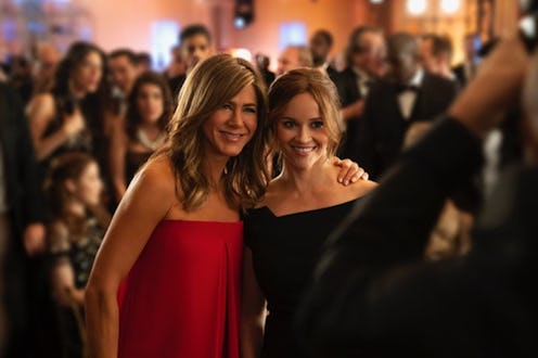Jennifer Aniston and Reese Witherspoon, cohosts on “The Morning Show”, posing hugged