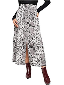 Romwe Snake Skin A-Line Midi Skirt