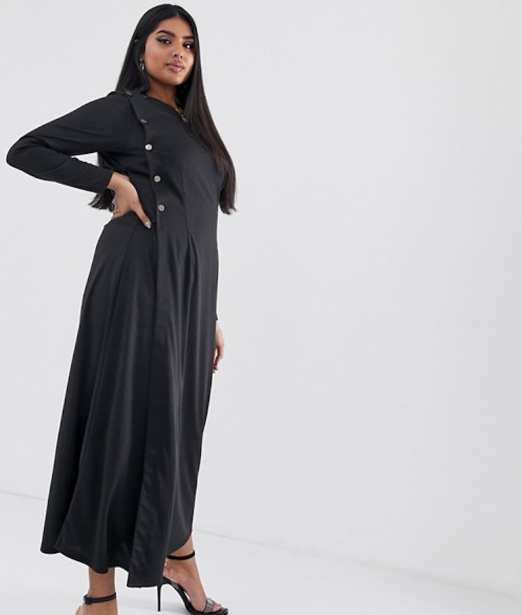 Verona Curve long sleeved maxi dress with button detail in black